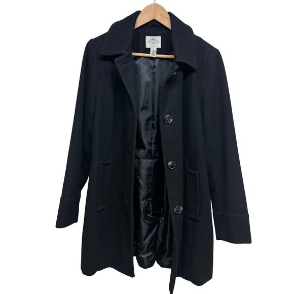 St John’s Bay Women’s Black Wool Blend Long Coat Button Front Size Large - Picture 3 of 7